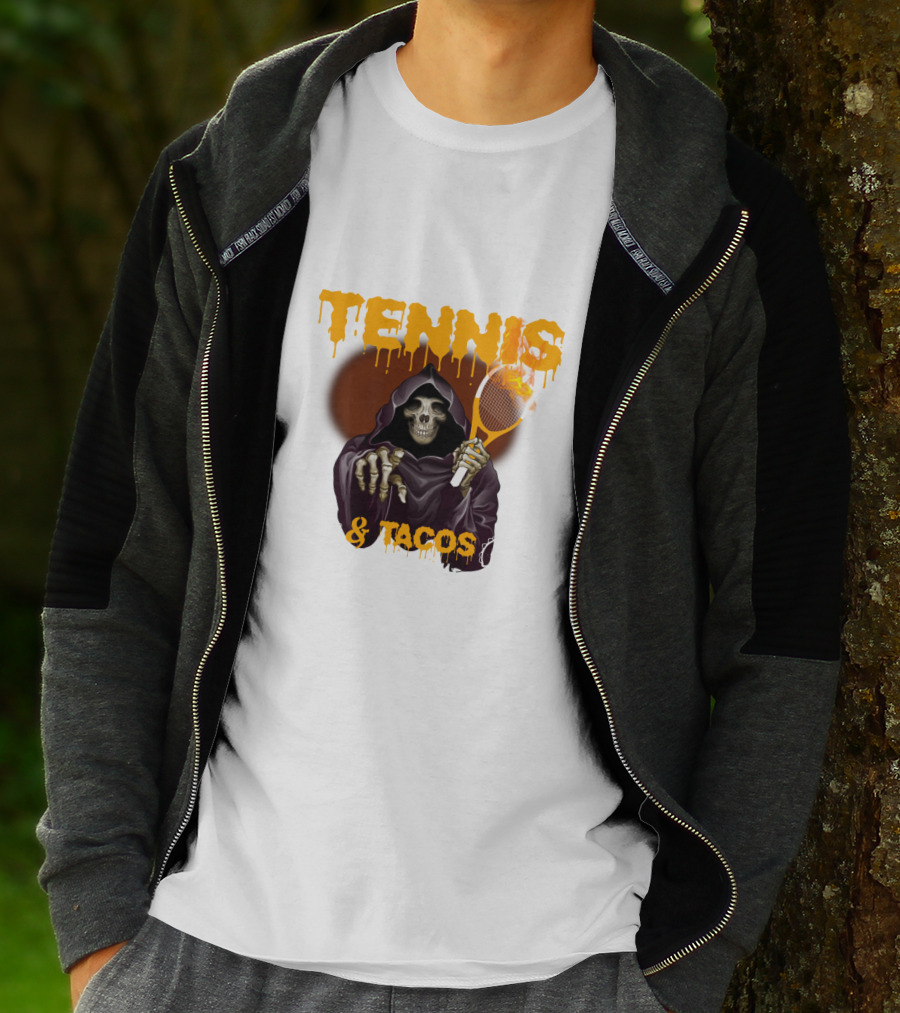 Tennis And Tacos Grim Reaper With Tennis Racket T-Shirt