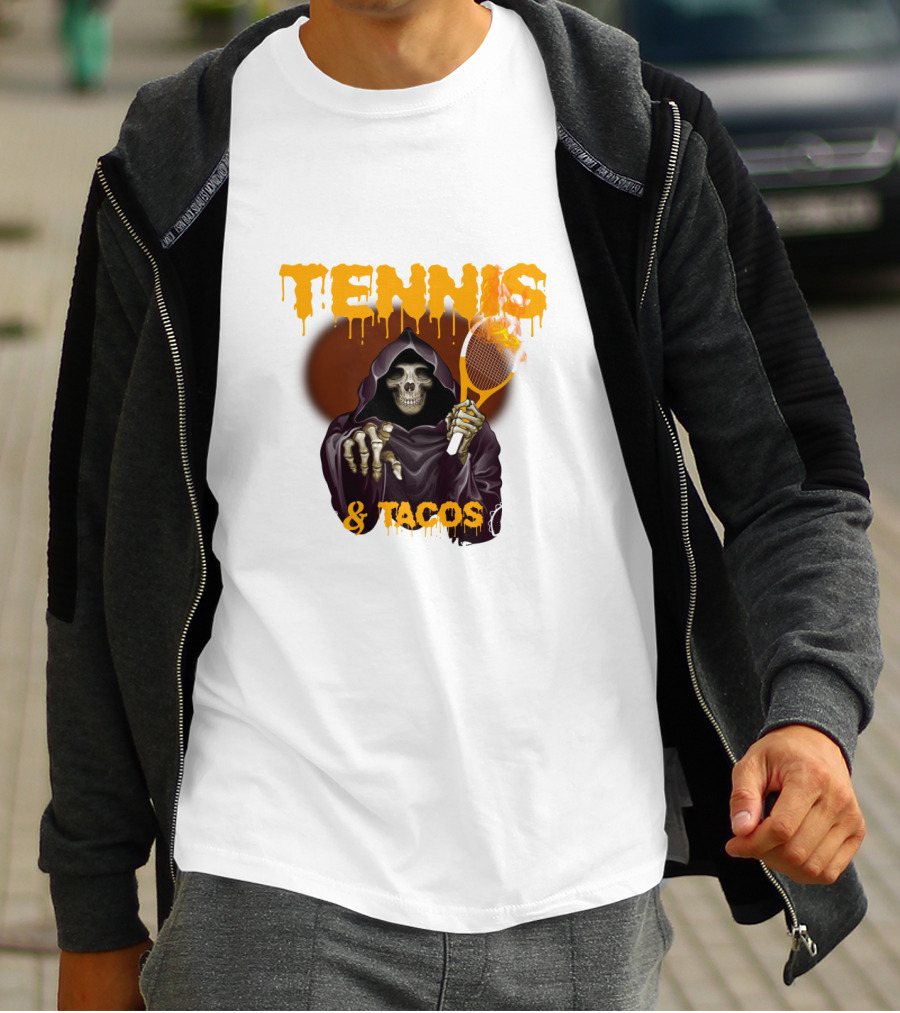 Tennis And Tacos Grim Reaper With Tennis Racket T-Shirt