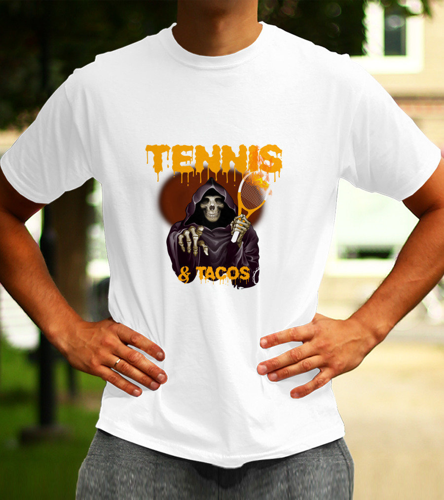 Tennis And Tacos Grim Reaper With Tennis Racket T-Shirt