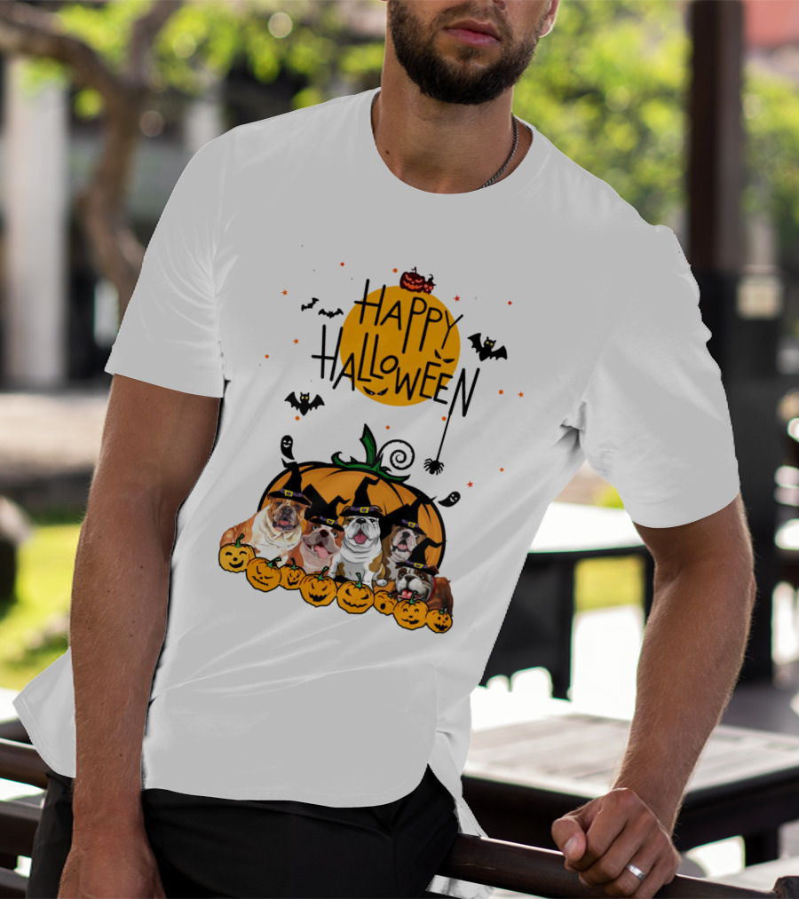 Bulldogs Happy Halloween Pumpkin Bats Spooky T-Shirt