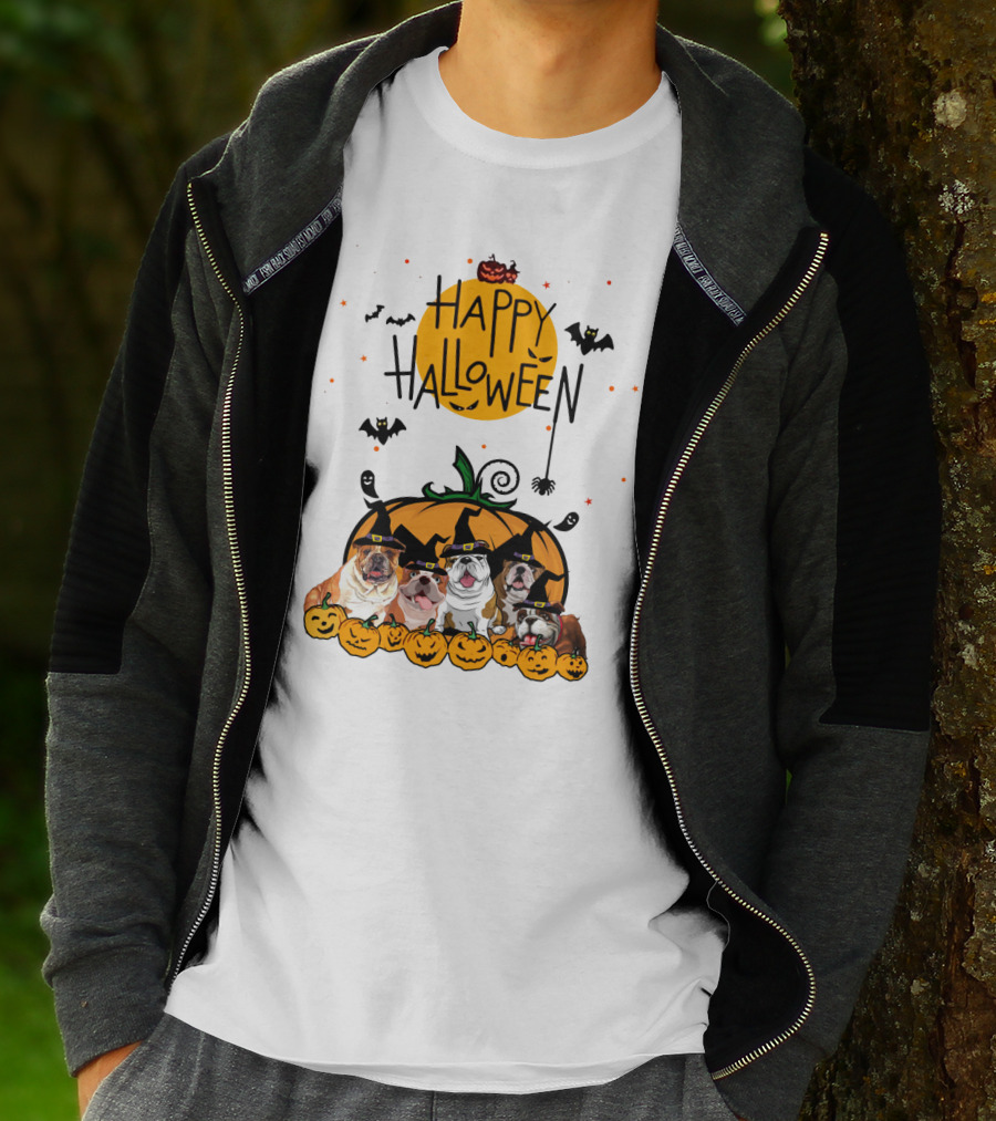 Bulldogs Happy Halloween Pumpkin Bats Spooky T-Shirt