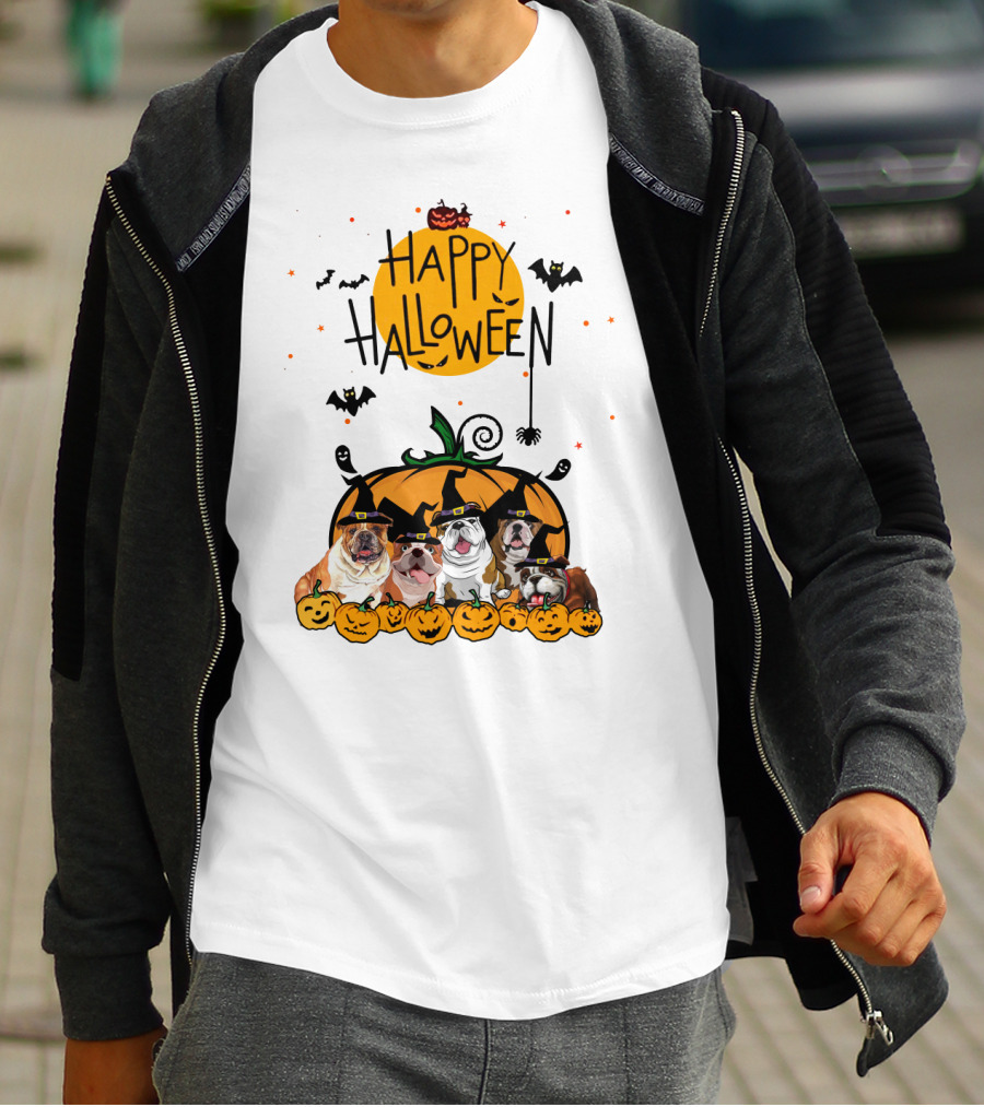 Bulldogs Happy Halloween Pumpkin Bats Spooky T-Shirt