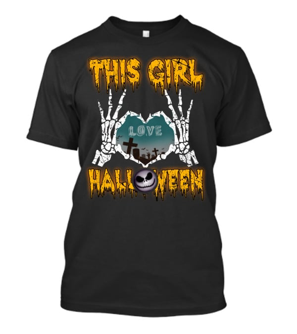 This Girl Love Halloween Skeleton Heart Graveyard Jack-O-Lantern T-Shirt