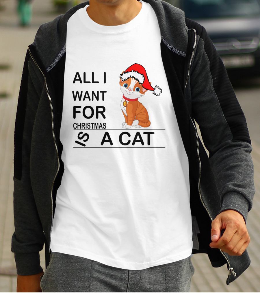 All I Want For Christmas Is A Cat Wearing Santa Hat T-Shirt