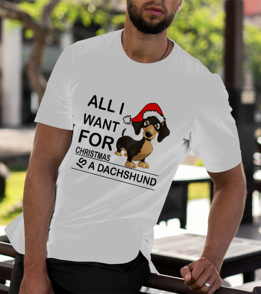 All I Want For Christmas Is A Dachshund Wearing Santa Hat T-Shirt