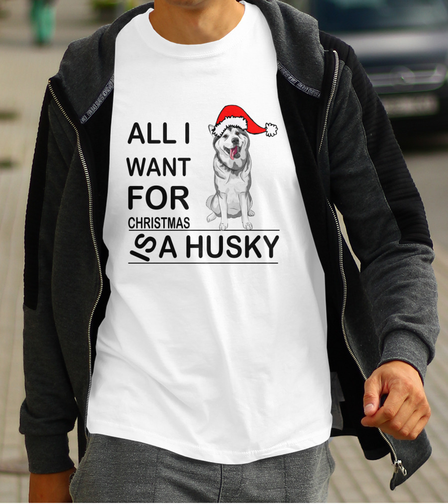 All I Want For Christmas Is A Husky With Santa Hat T-Shirt