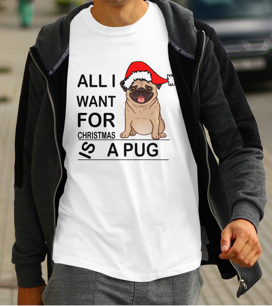 All I Want For Christmas Is A Pug Wearing Santa Hat T-Shirt