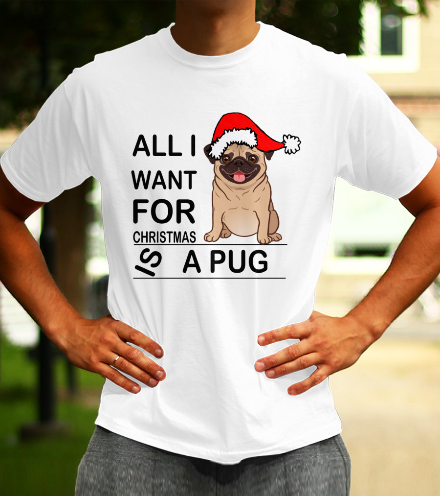 All I Want For Christmas Is A Pug Wearing Santa Hat T-Shirt
