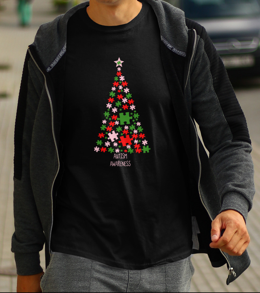 Autism Awareness Puzzle Piece Christmas Tree T-Shirt