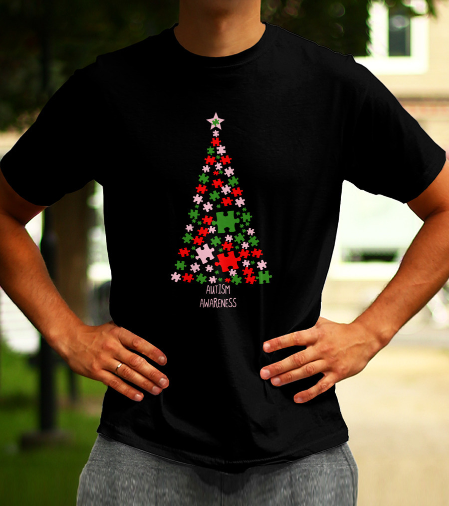 Autism Awareness Puzzle Piece Christmas Tree T-Shirt