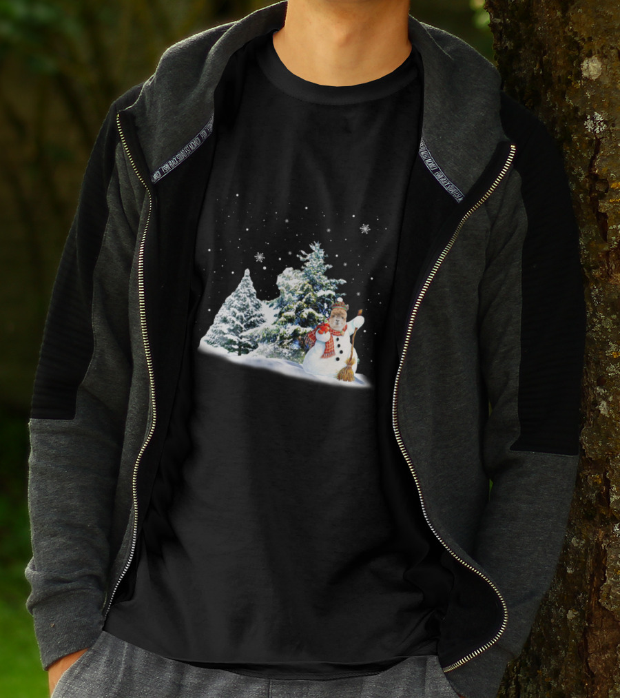 Alpaca Snowman In Winter Forest With Falling Snowflakes T-Shirt