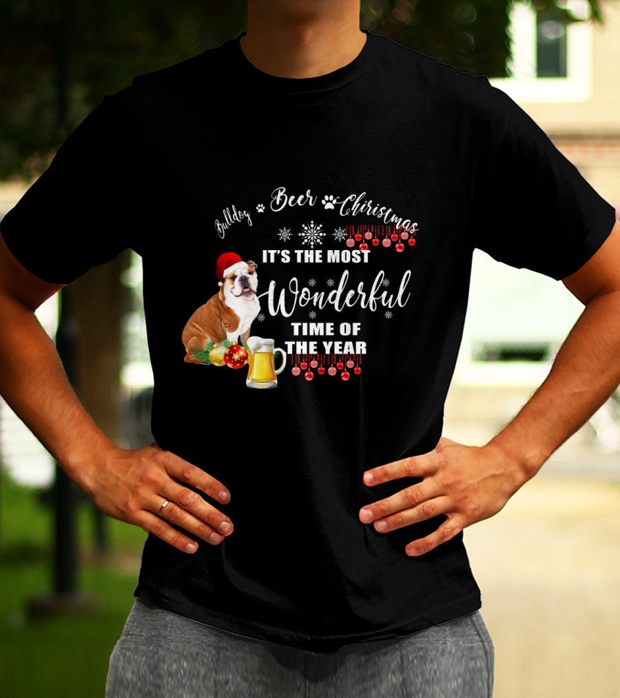 Bulldog Beer Christmas It's The Most Wonderful Time Of The Year T-Shirt