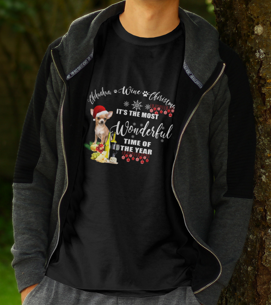 Chihuahua Wine Christmas It's The Most Wonderful Time Of The Year T-Shirt