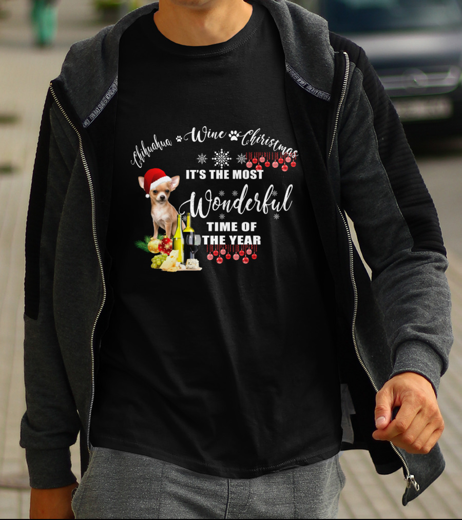 Chihuahua Wine Christmas It's The Most Wonderful Time Of The Year T-Shirt