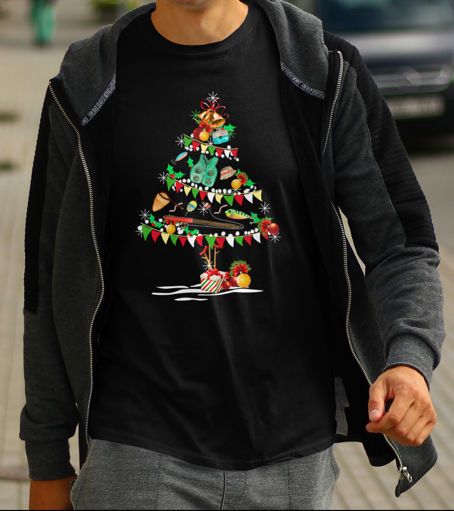 Christmas Tree With Fishing Lures And Holiday Decorations T-Shirt