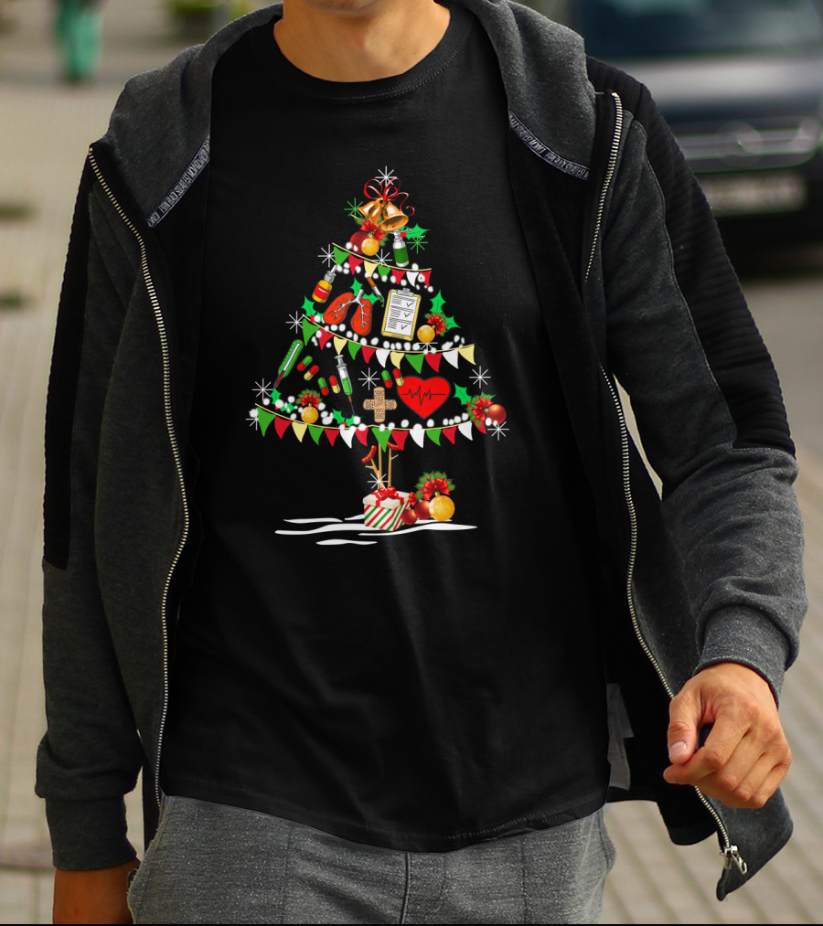 Christmas Tree With Nursing Medical Supplies Ornaments Holiday T-Shirt