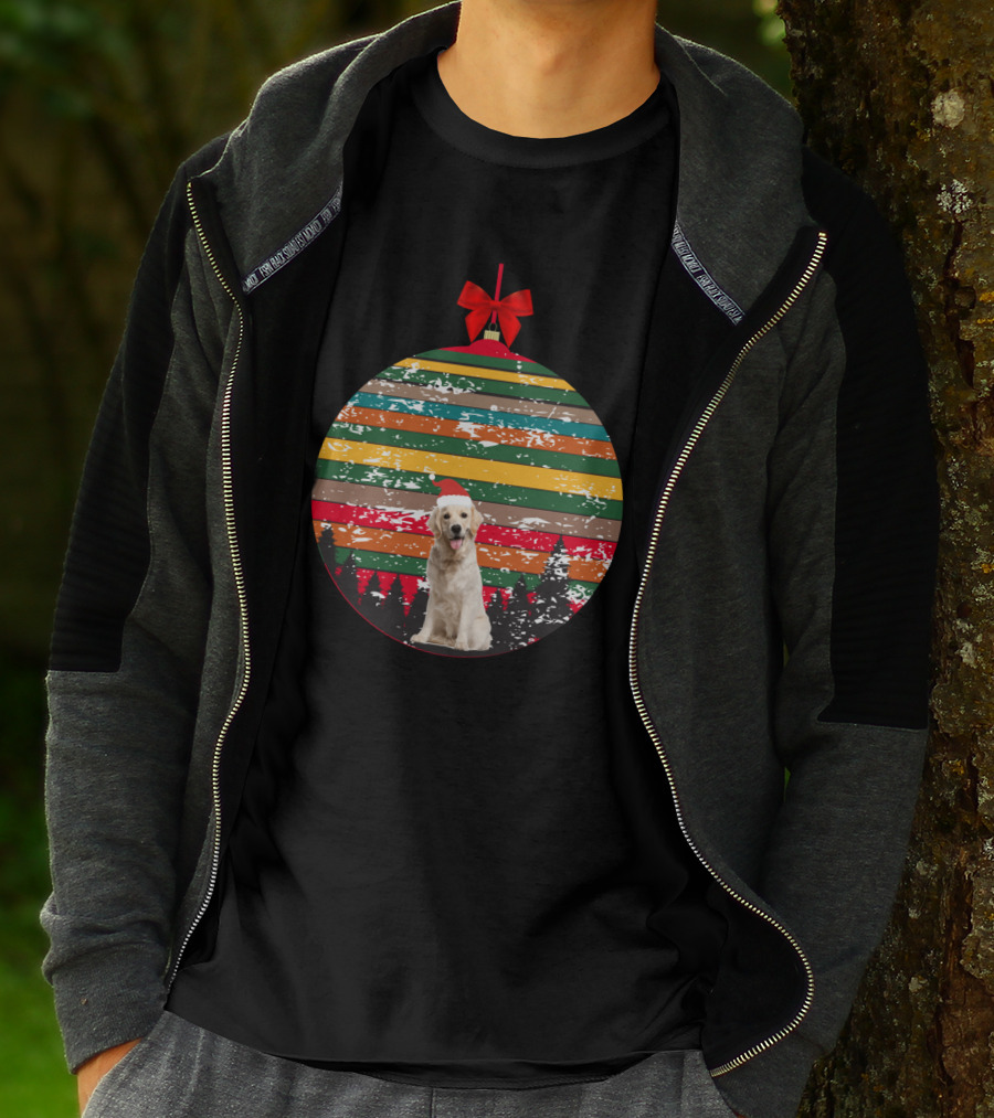 Christmas Vintage Labrador Retriever Ornament Stripes Forest Scene T-Shirt
