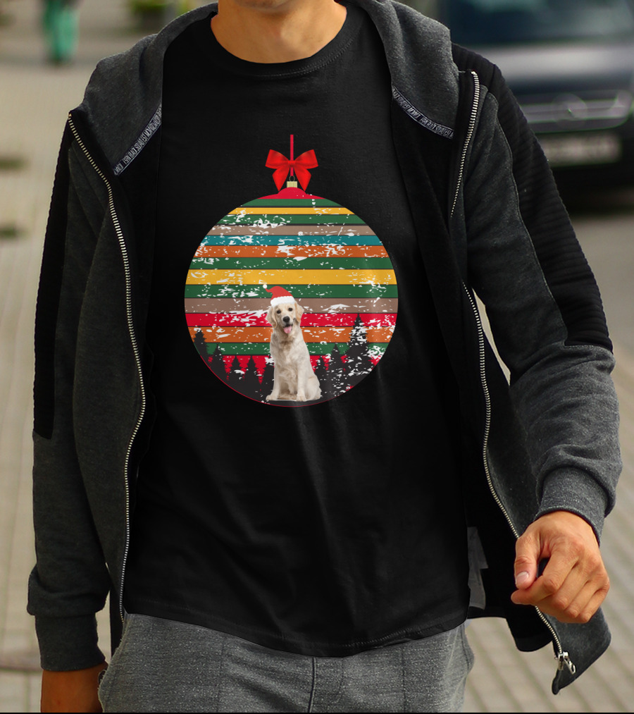 Christmas Vintage Labrador Retriever Ornament Stripes Forest Scene T-Shirt