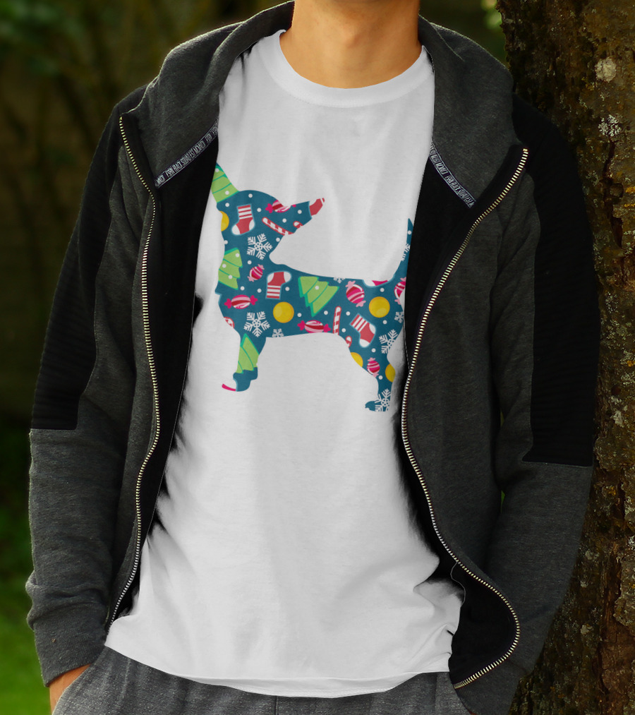 Chihuahua Christmas Candy Cane Snowflakes Holiday T-Shirt