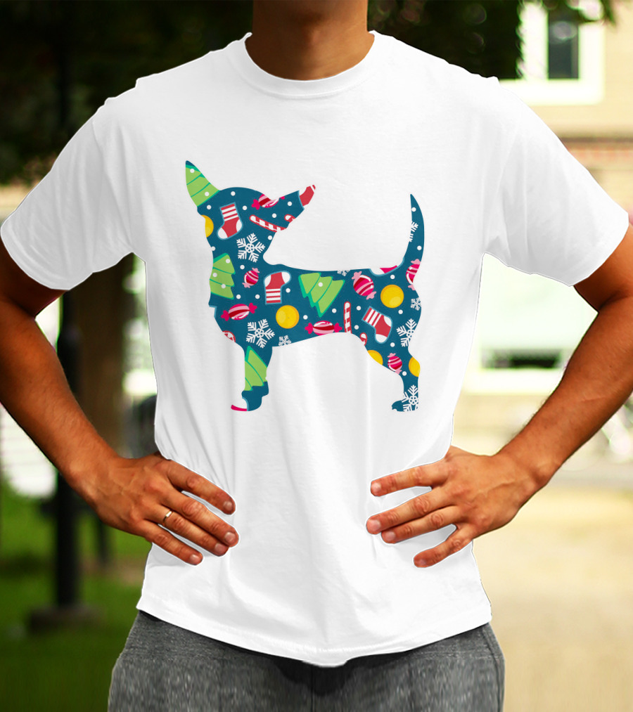 Chihuahua Christmas Candy Cane Snowflakes Holiday T-Shirt
