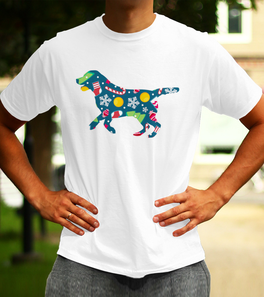 Dog Lover Christmas Floral Labrador Retriever With Festive Snowflakes And Holiday Ornaments T-Shirt