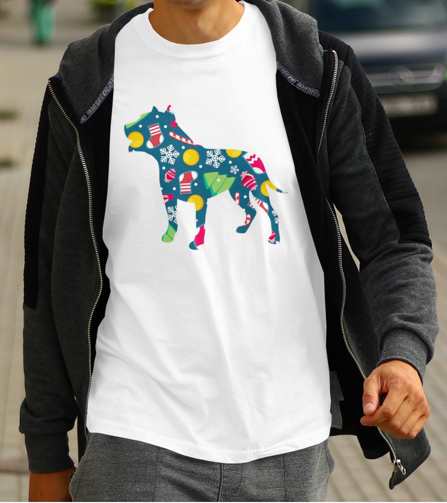 Dog Lover Christmas Pit Bull With Festive Floral And Holiday T-Shirt