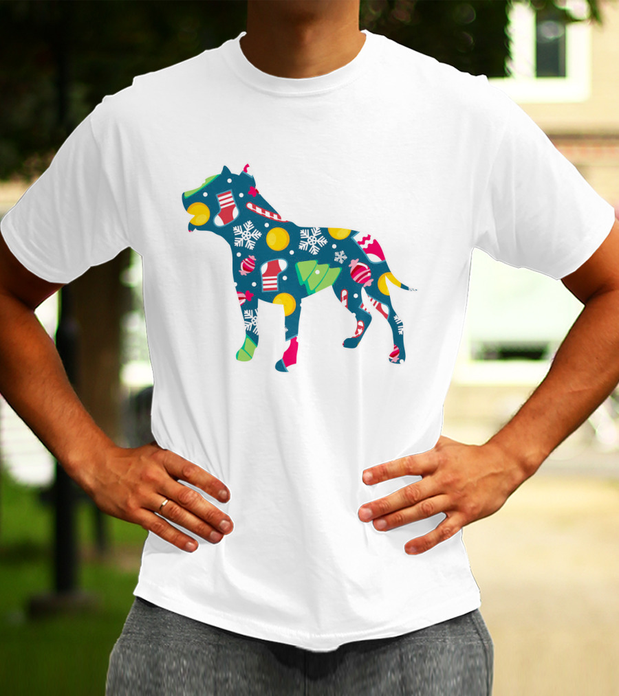 Dog Lover Christmas Pit Bull With Festive Floral And Holiday T-Shirt