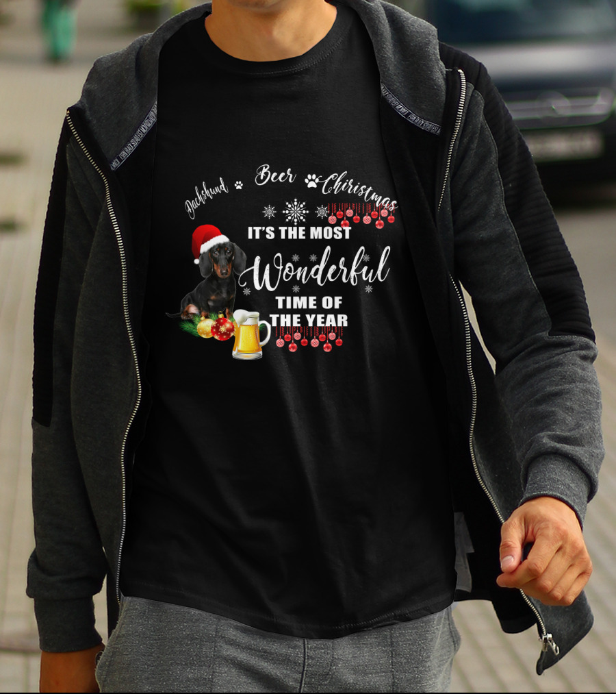 Dachshund Beer Christmas It's The Most Wonderful Time Of The Year T-Shirt