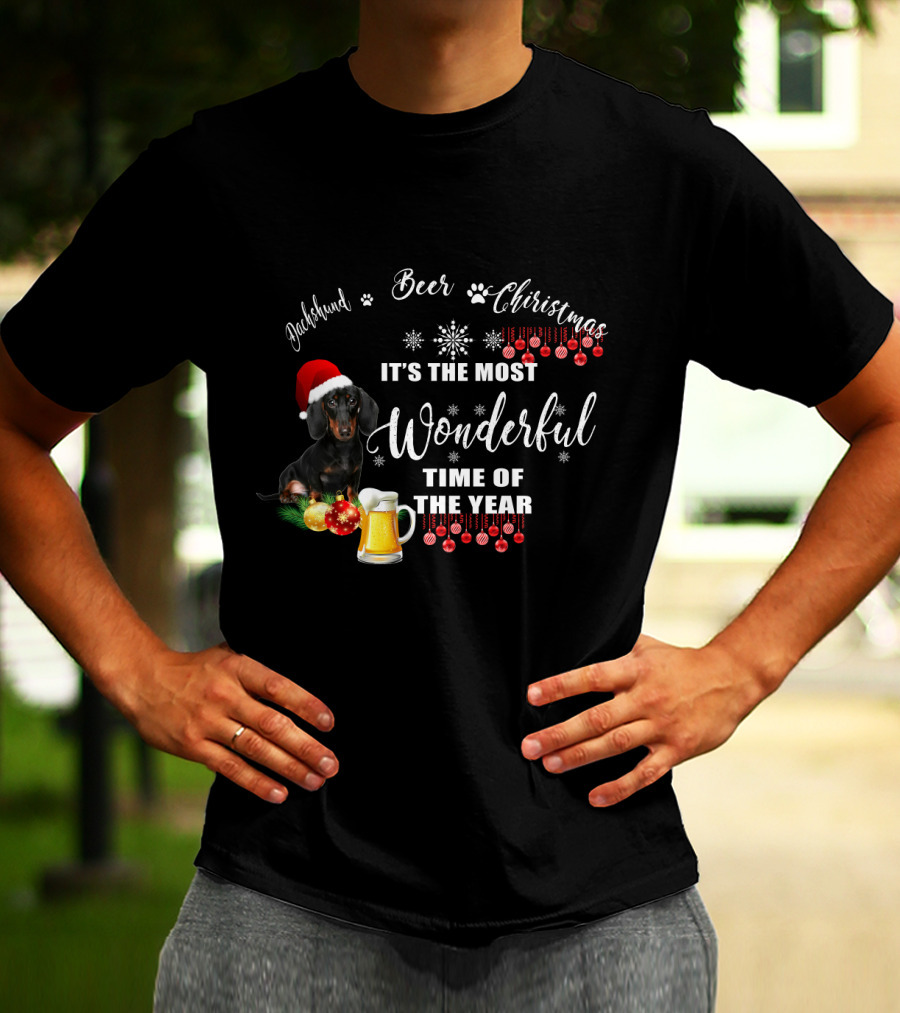 Dachshund Beer Christmas It's The Most Wonderful Time Of The Year T-Shirt