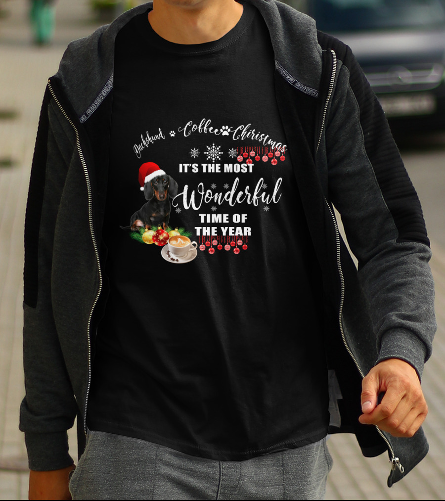 Dachshund Coffee Christmas It's The Most Wonderful Time Of The Year T-Shirt