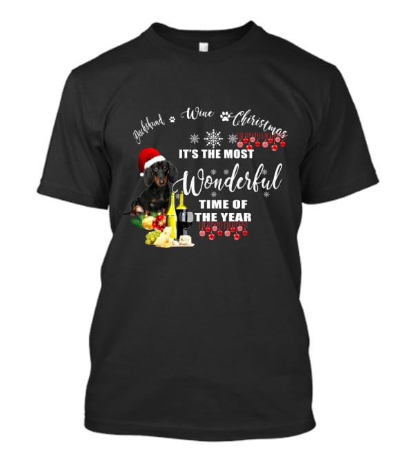 Dachshund Wine Christmas It's The Most Wonderful Time Of The Year T-Shirt