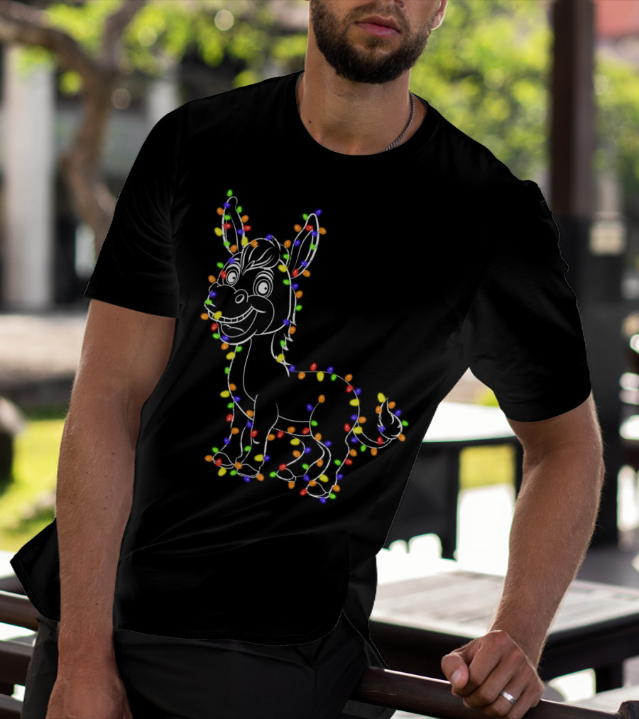 Donkey Wrapped In Christmas Lights Festive T-Shirt