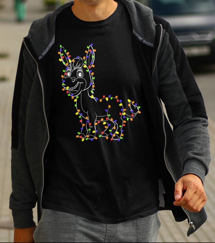 Donkey Wrapped In Christmas Lights Festive T-Shirt