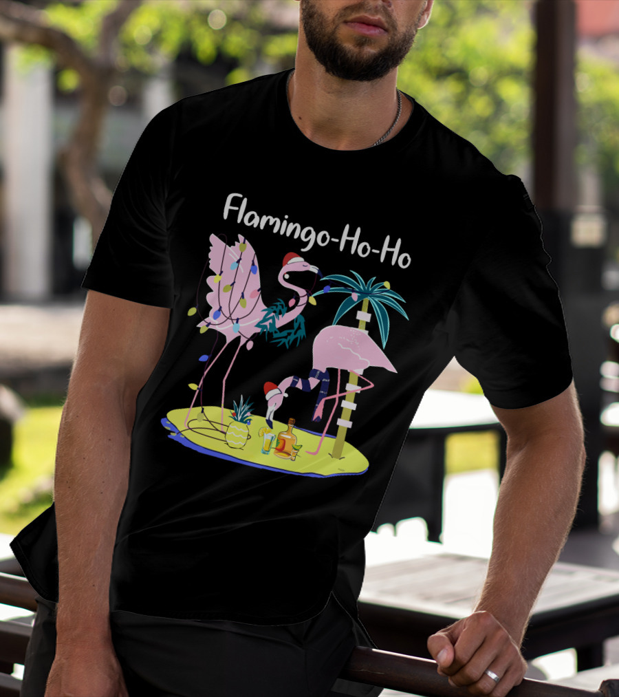 Flamingo Ho Ho Tequila Wine Island Holiday Party T-Shirt