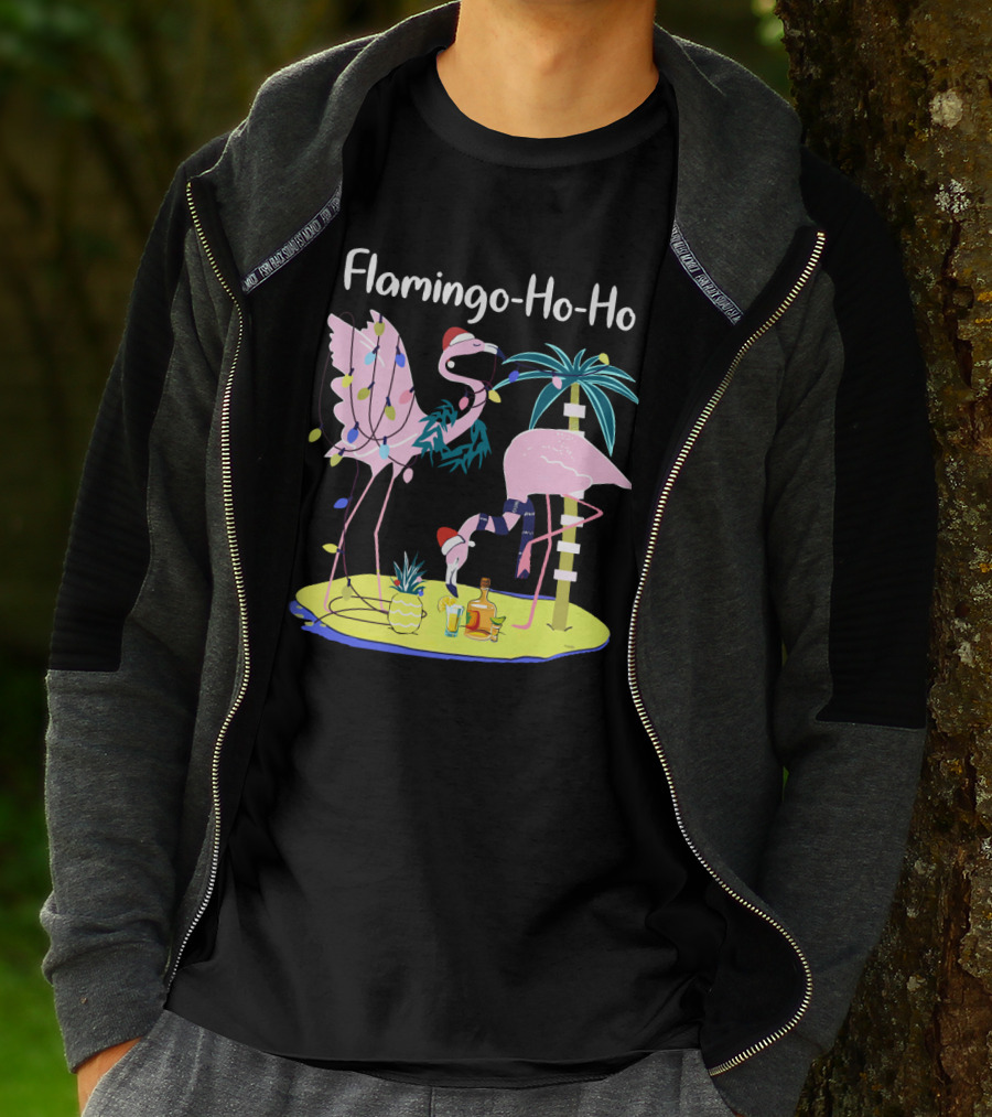 Flamingo Ho Ho Tequila Wine Island Holiday Party T-Shirt