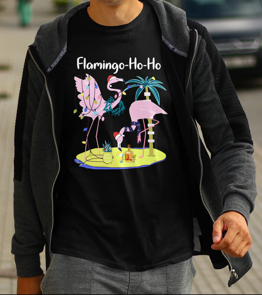 Flamingo Ho Ho Tequila Wine Island Holiday Party T-Shirt