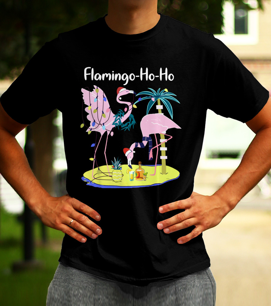 Flamingo Ho Ho Tequila Wine Island Holiday Party T-Shirt