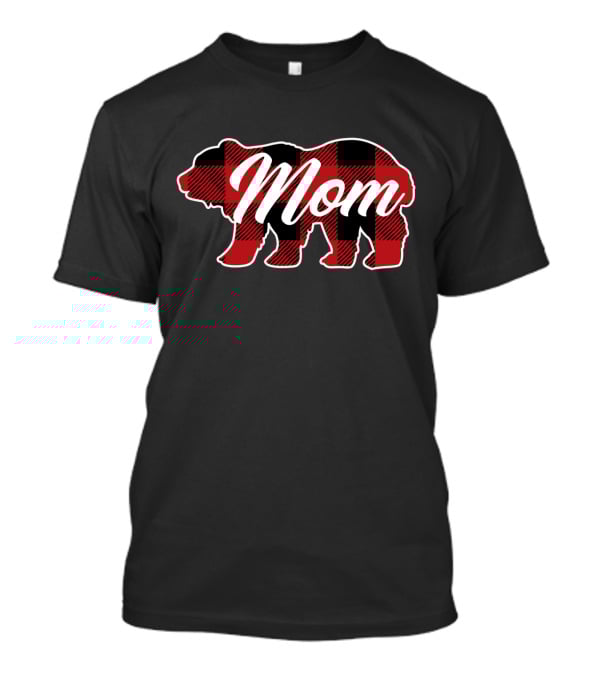 Family Christmas Matching Buffalo Plaid Bear Mom T-Shirt