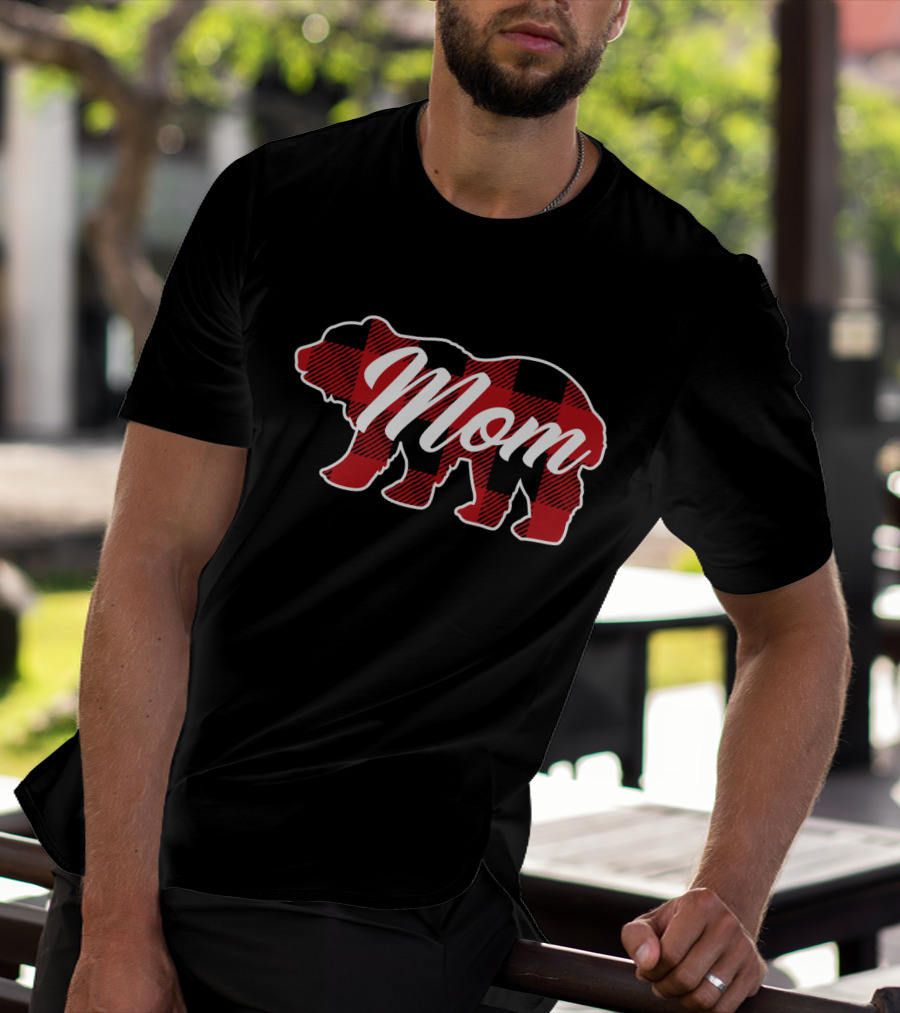 Family Christmas Matching Buffalo Plaid Bear Mom T-Shirt