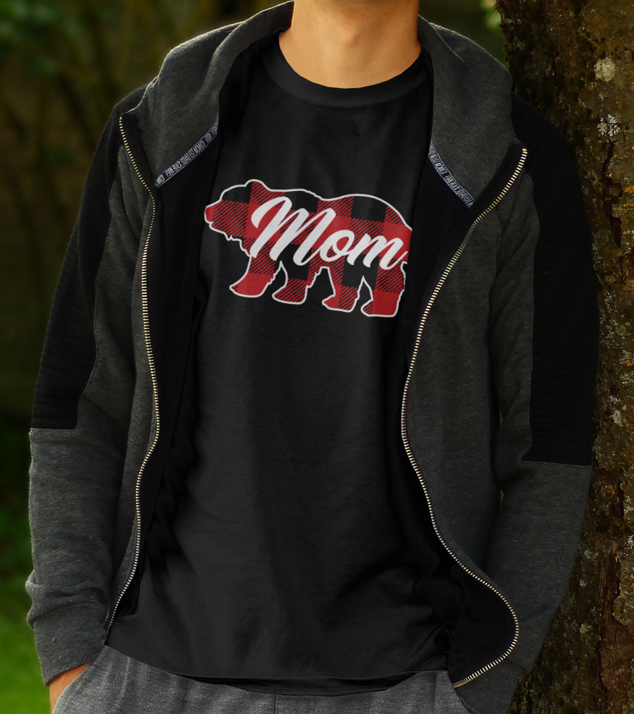 Family Christmas Matching Buffalo Plaid Bear Mom T-Shirt