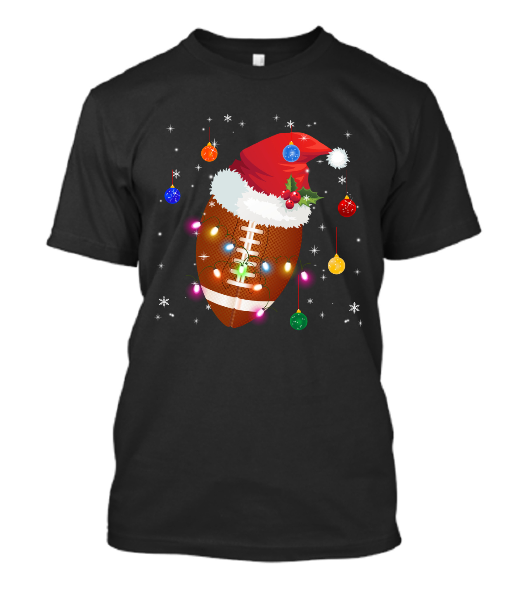 Christmas Football Santa Hat Ornaments Lights T-Shirt