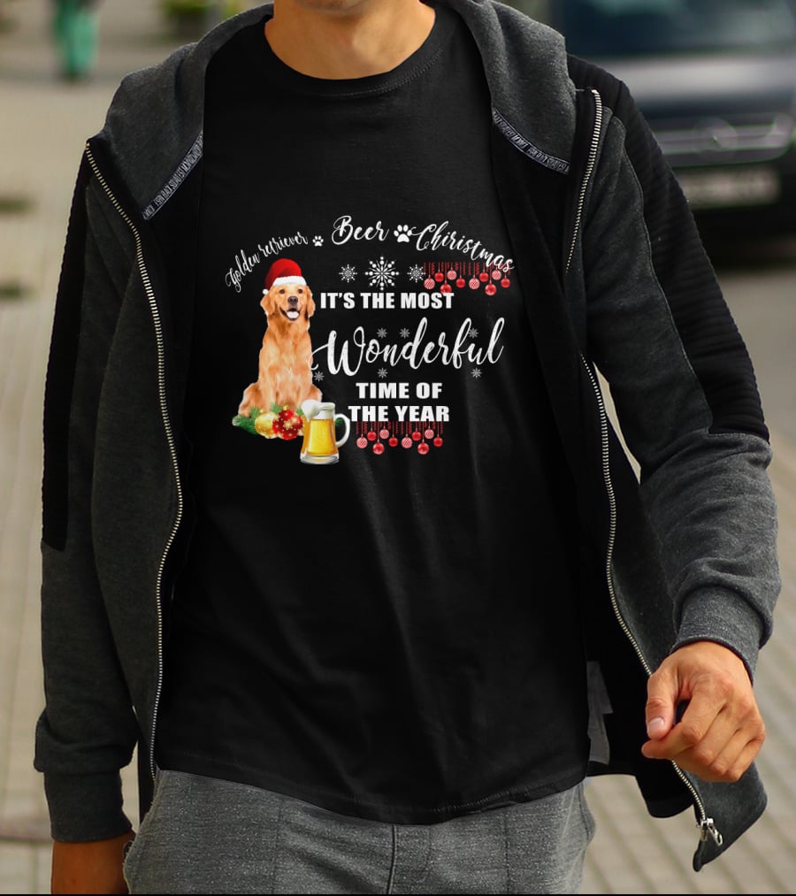 Golden Retriever Beer Christmas It's The Most Wonderful Time Of The Year T-Shirt