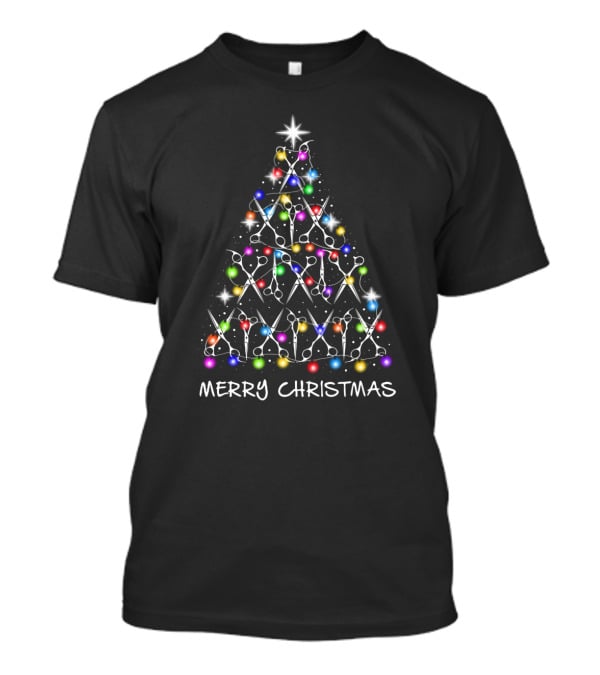 Merry Christmas Tree With Hairstylist Scissors Lights T-Shirt