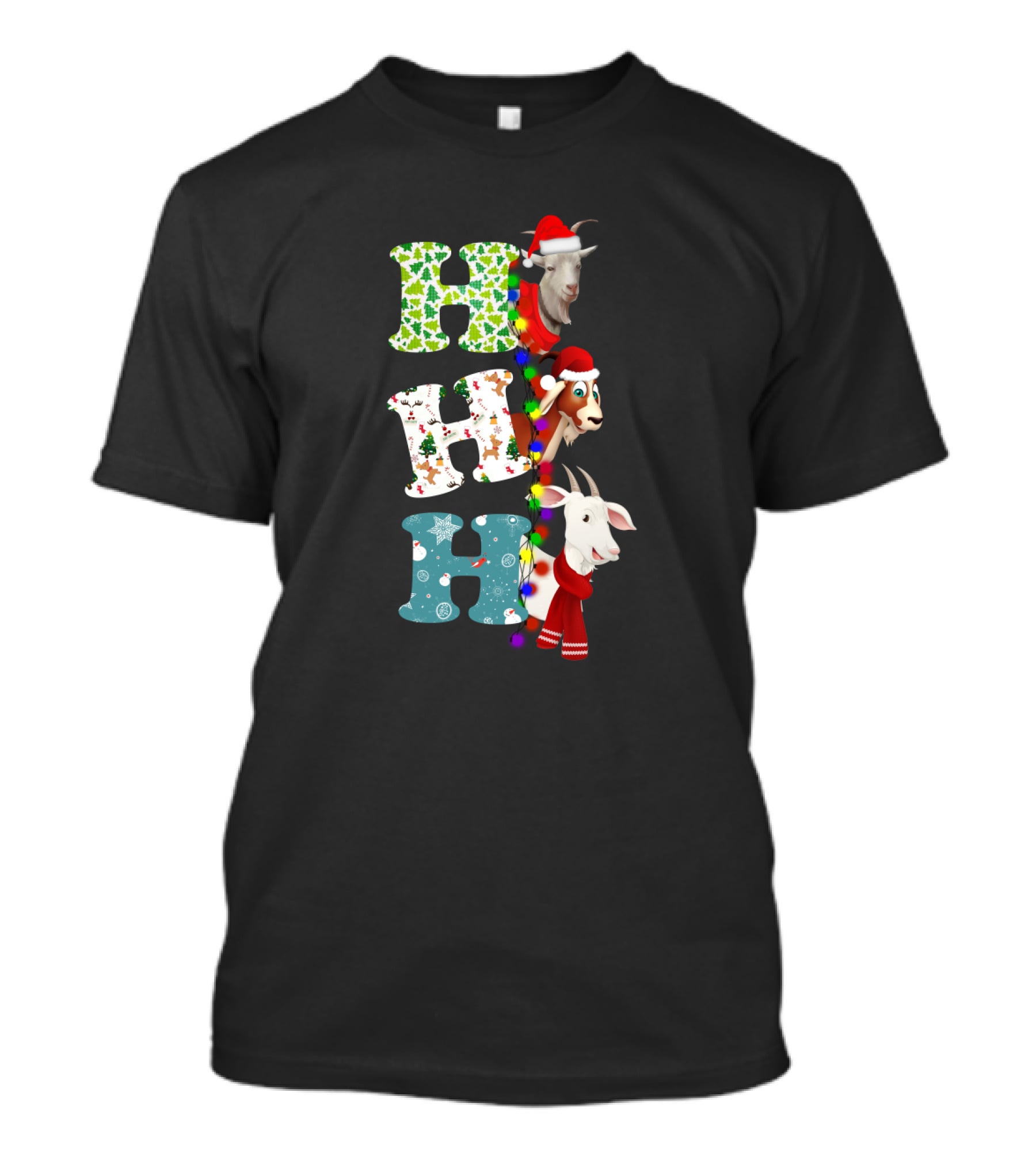 Hohoho Goat Christmas Santa Hats Holiday Lights T-Shirt