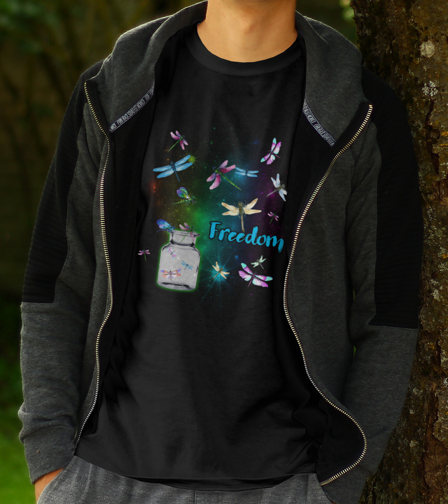 Freedom Dragonflies In A Jar Burst Of Colorful Flight T-Shirt
