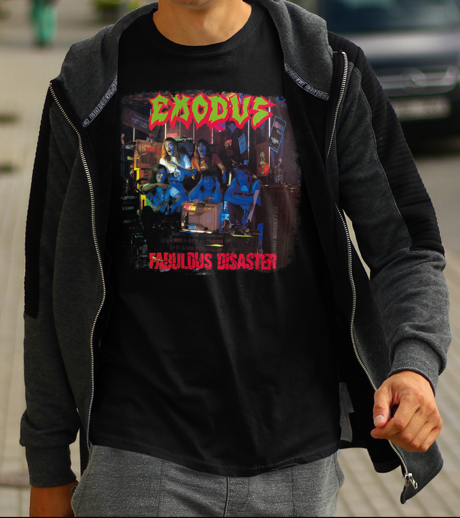 Exodus Fabulous Disaster Album Cover Art With Band Group Scene T-Shirt