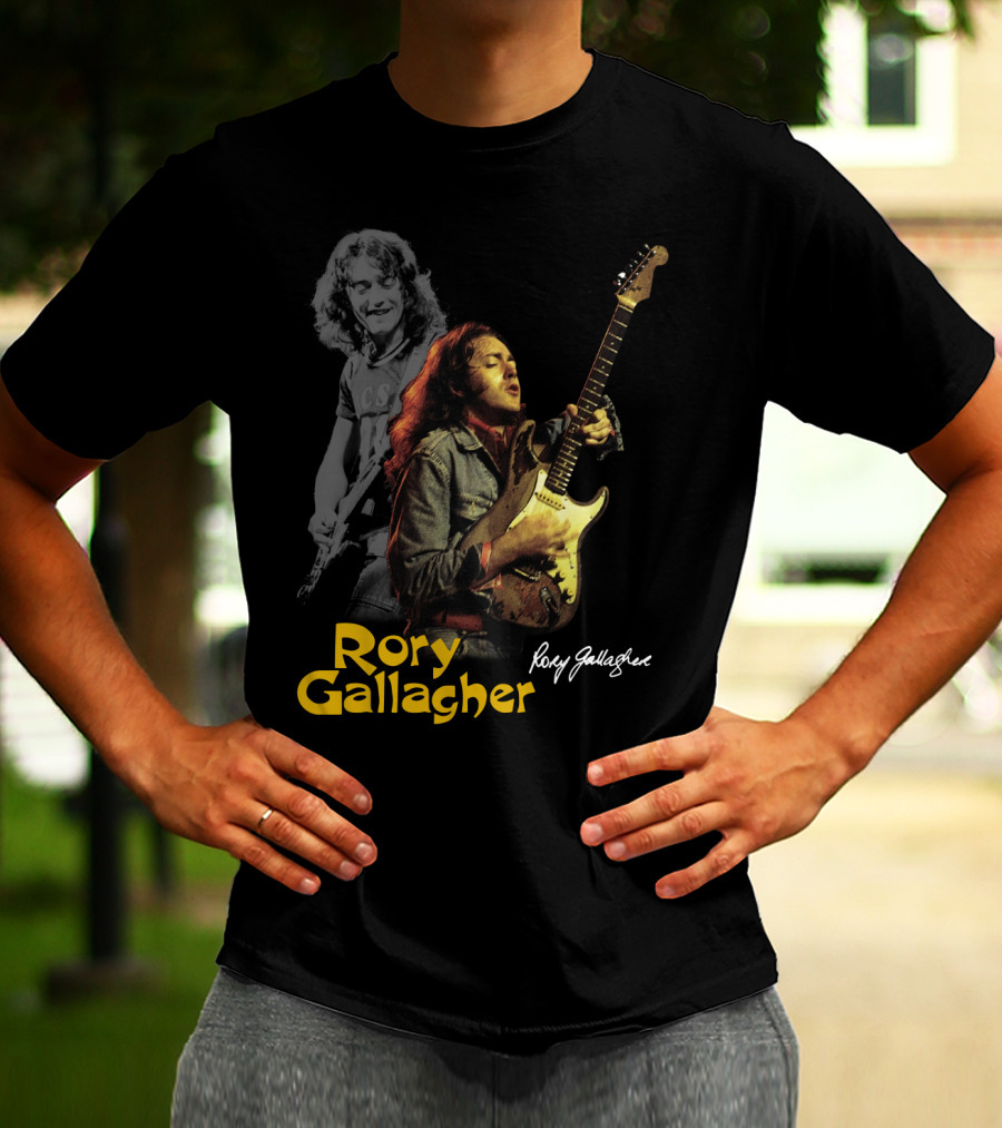 Rory Gallagher Playing Electric Guitar With Signature T-Shirt