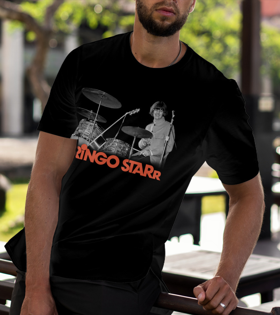 Ringo Starr Drummer Black And White Photo T-Shirt