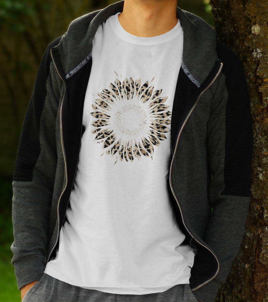 Cool Cheetah Leopard Print Sunflower T-Shirt