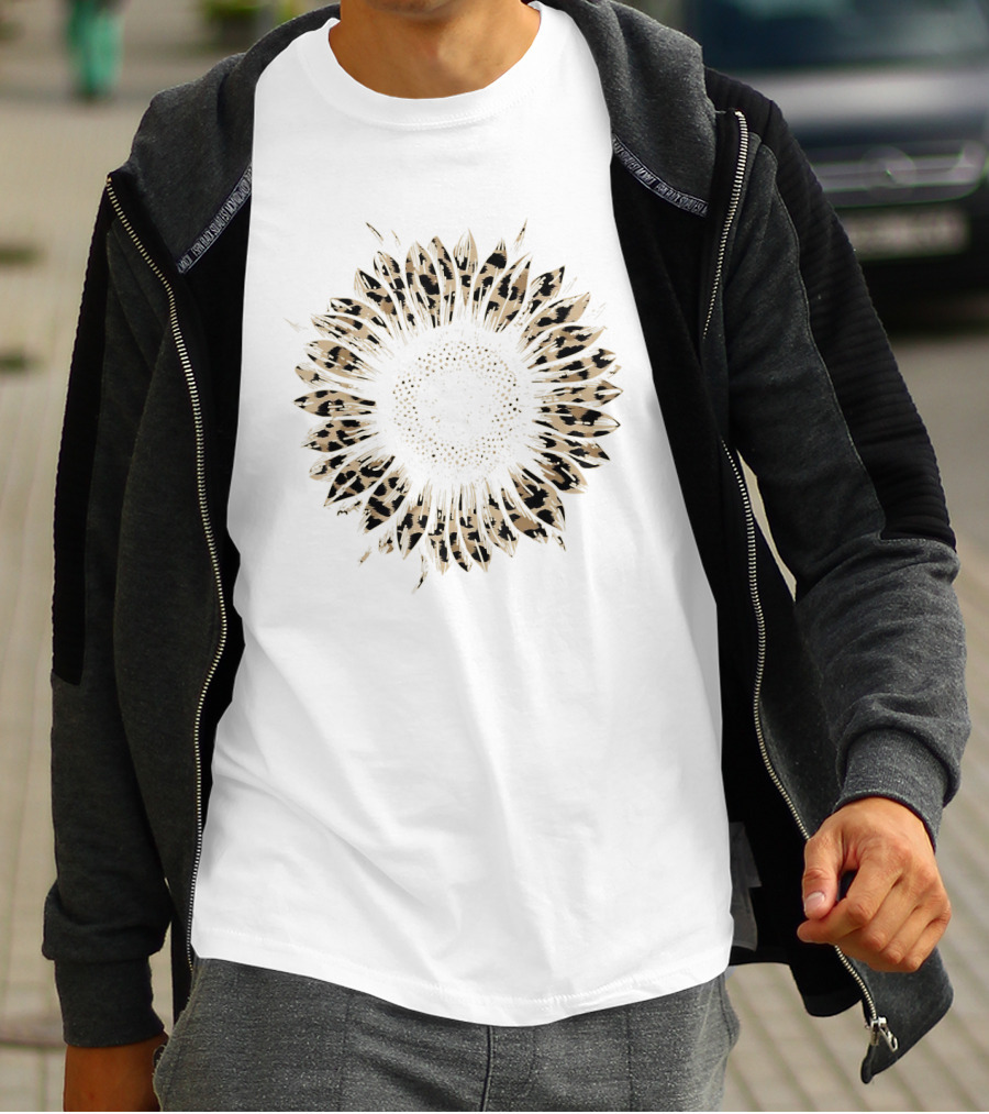 Cool Cheetah Leopard Print Sunflower T-Shirt